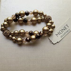 Vintage Monet Stretch Pearl and Crystal Bracelet